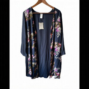 𝅺navy blue floral kimono size large NWT